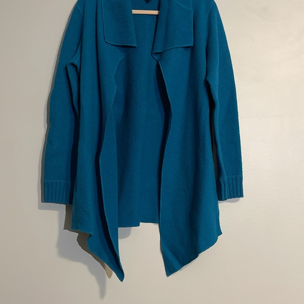 W by Worth Wool Open Front Waterfall Blue Cardigan Sweater Women’s Size Small - Picture 8 of 8